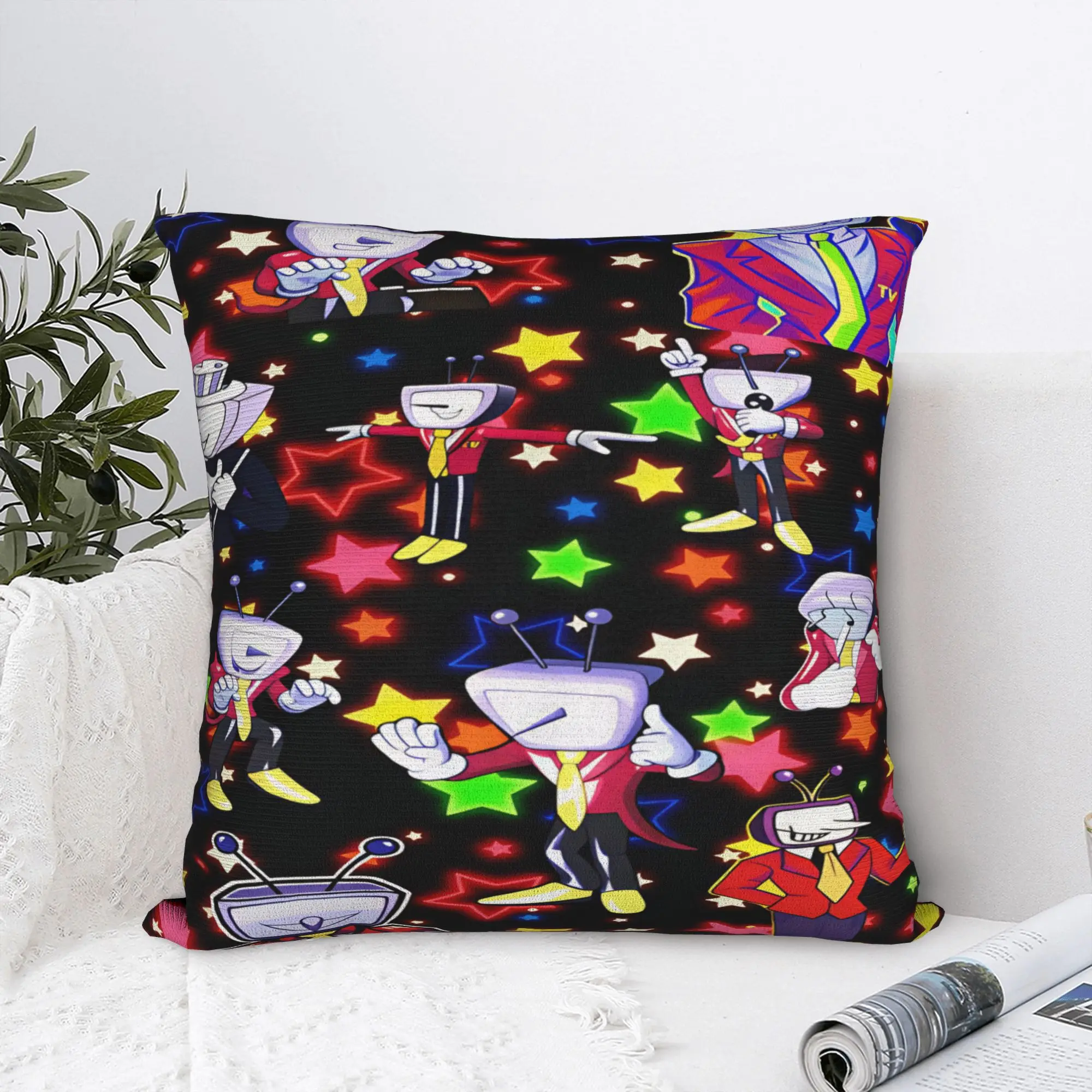 Deltarune TV Man Multi Poses Neon Star Pillow Case  Comfy Pillow Cover Cute Funny Pillowcases For Living Room Sofa