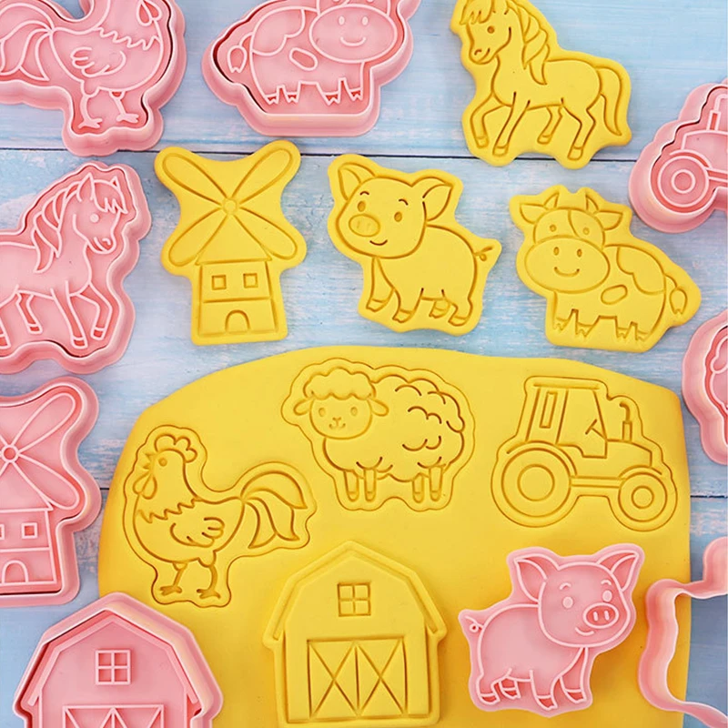 8pcs/set Farm Animals Cookie Cutters Horse Chicken Pig Sheep Cow Biscuit Mold Cookie Stamps Baking Mold DIY Kitchen Baking Tools