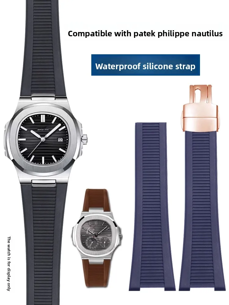 pulseira-de-borracha-de-silicone-a-prova-d'Agua-para-relogio-masculino-compativel-com-patek-philippe-nautilus-pp5711-5712-5726