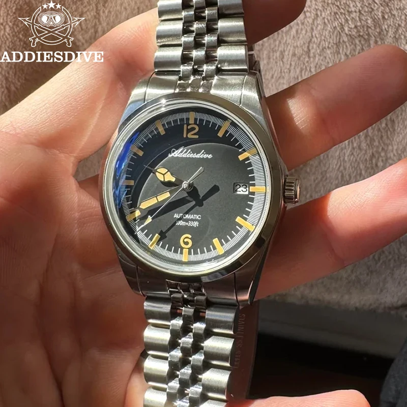 

ADDIESDIVE Роскошные водонепроницаемые мужские автоматические механические часы для бизнеса и отдыха наручные часы NH35 серебряные светящиеся спортивные часы