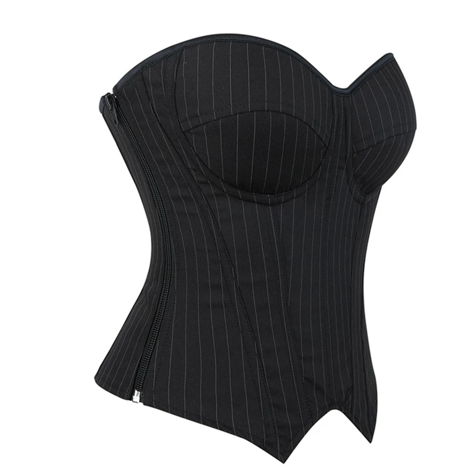 Becirzet Damen Overbust-Korsett mit Reißverschluss, gestreift, Schnür-Bustier, Taillenformer, Bauchkontrolle, Shapewear, Oberteil für Bürodamen – Detail 12