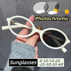 Trendy Oval Frame Smart Sunglasses Outdoor Color Changing Myopia Glasses Women Anti-blue Light Minus Diopter Eyeglasses-1.5 -2.5