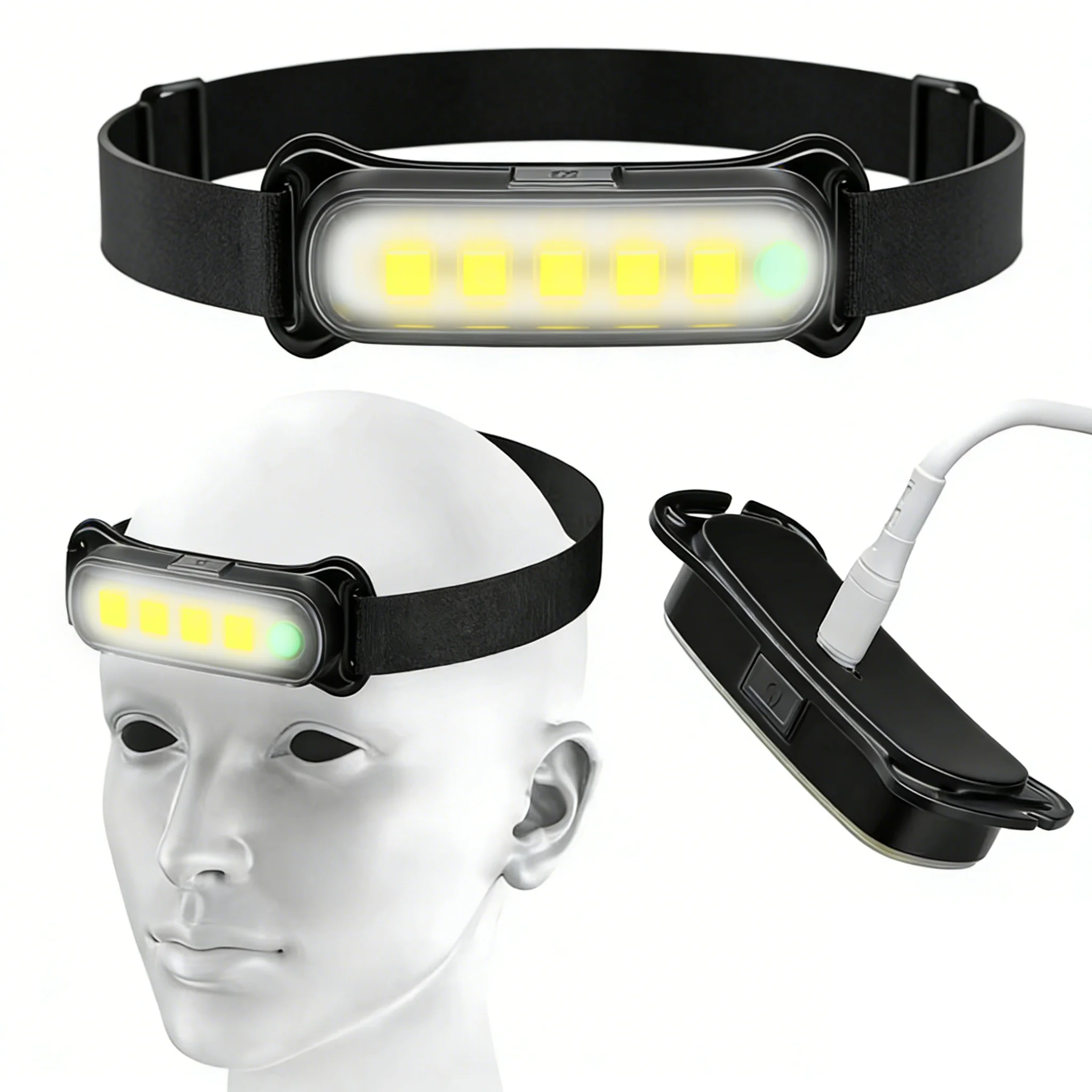 USB Rechargeable LED Headlamp Waterproof Head Lamp Adjustable Headband Head Light for Outdoor Camping Running Cycling Fishing