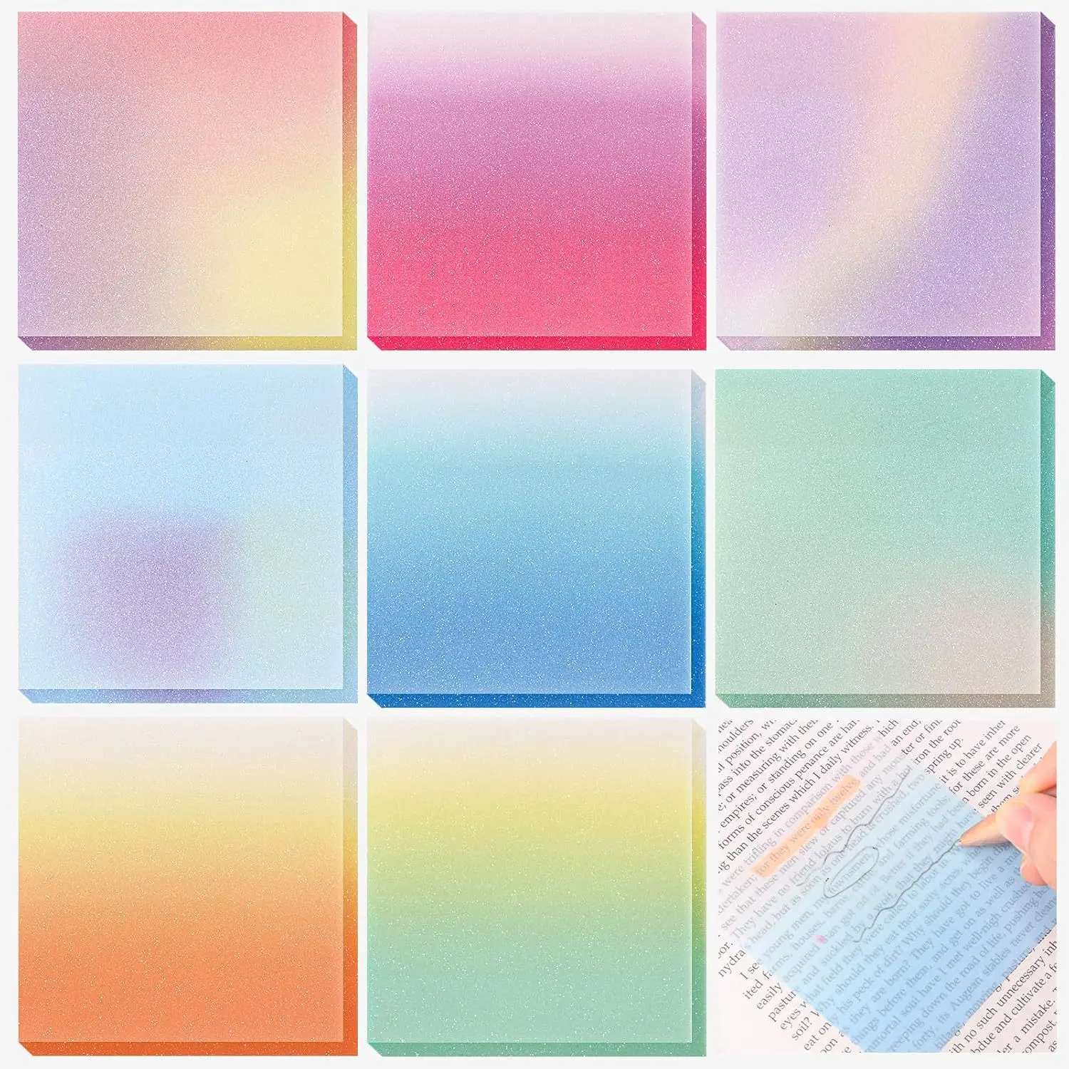 Back‑to‑School Must‑have Gradient PET Sticky Notes Semi‑Transparent Glitter Self‑Adhesive Memo Pads Student Office Stationery
