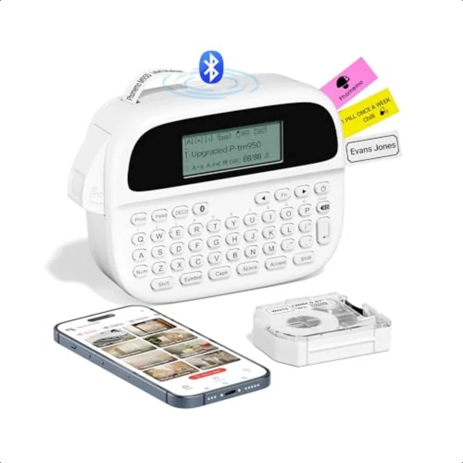 

M950 Label Maker hine with TapesWaterproof Label Maker Bluetooth QWERTY Rechargeable Labeler Handheld Label Printer Replace Typ