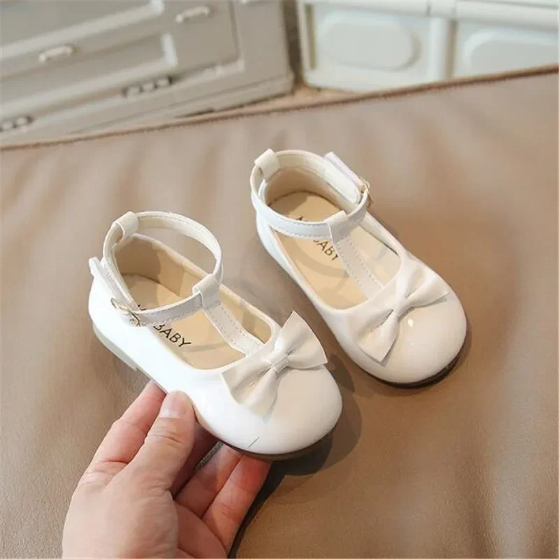 Baby Girls Patent Leather Shoes Bow Mary Janes Party Princess Shoes Kids soft sole T-shaped Red Leather Shoes Student Flats Shoe