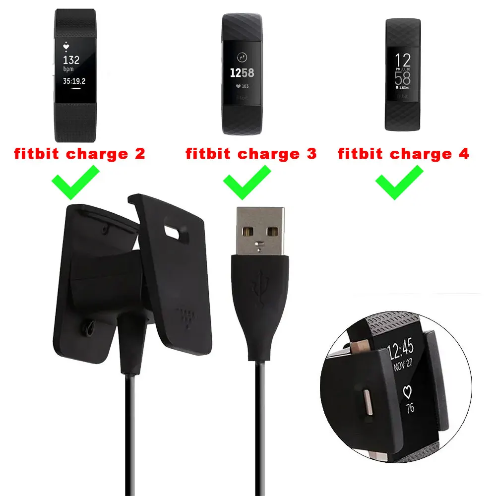 Charger For Fitbit Charge 2 Chip Protection USB Charging Cable Cord Replacement Cradle Dock For Fitbit Charge4 2 3 Charging