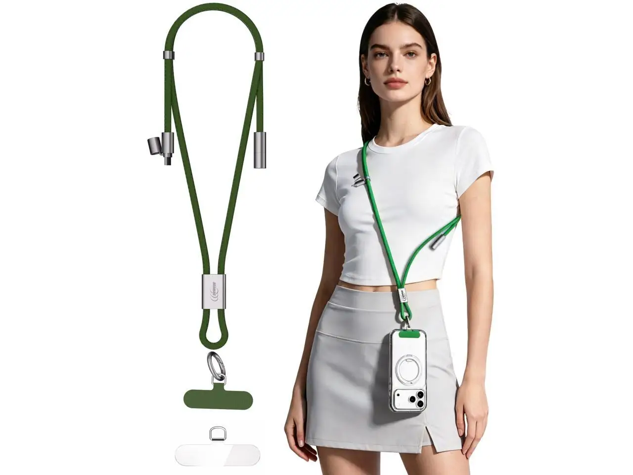Newegg NEC11 2-in-1 Phone Lanyard Charger Cable, Adjustable Crossbody Neck Phone Strap Anti-Drop Hands-Free Phone Lanyard, 60W USB-C to USB-C Fast Charging Cord 4.92FT, Universal for iPhone Samsung