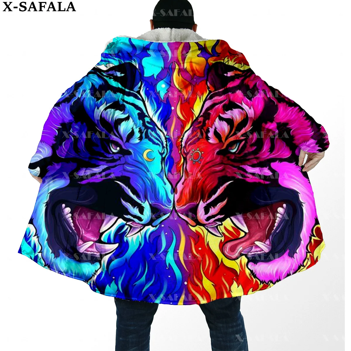 

Viking Tattoo Yin And Yang Tiger Warrior Thick Warm Hooded Cloak Men Overcoat Coat Windproof Fleece Cape Robe Hooded Blanket-10