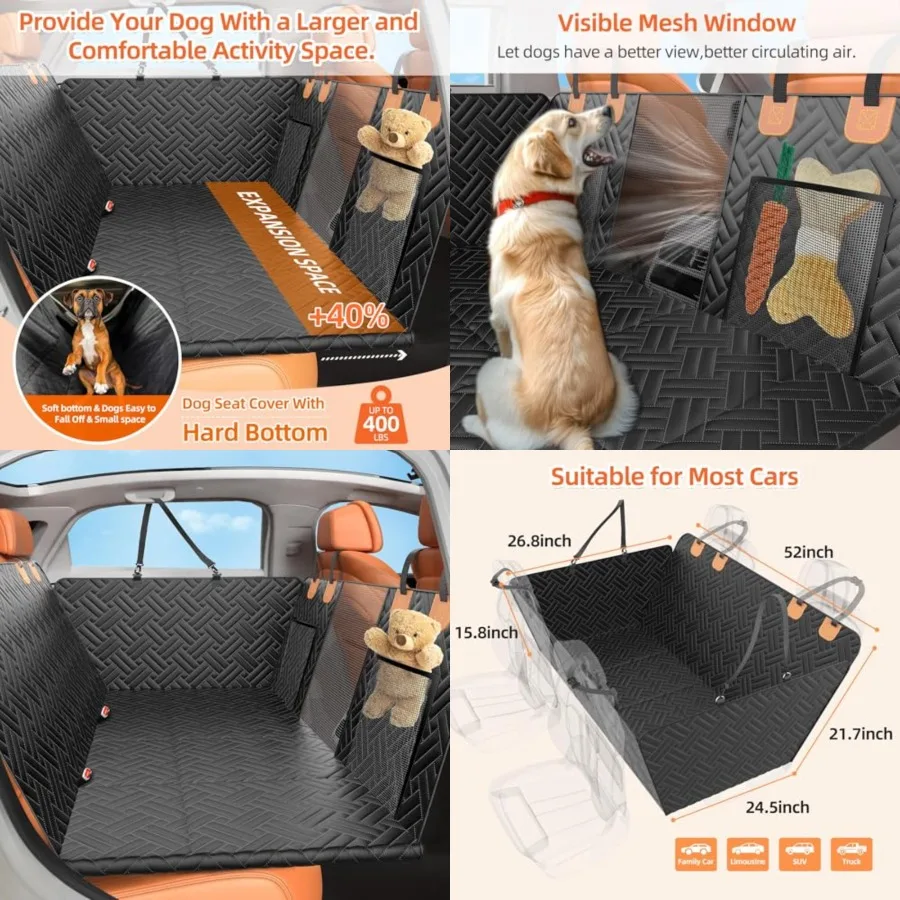 

Back Seat Extender for Dogs, Hard Bottom Car Seat Cover for Dogs with Mesh Window, Waterproof Backseat Pet Cover Hard Bottom-Do