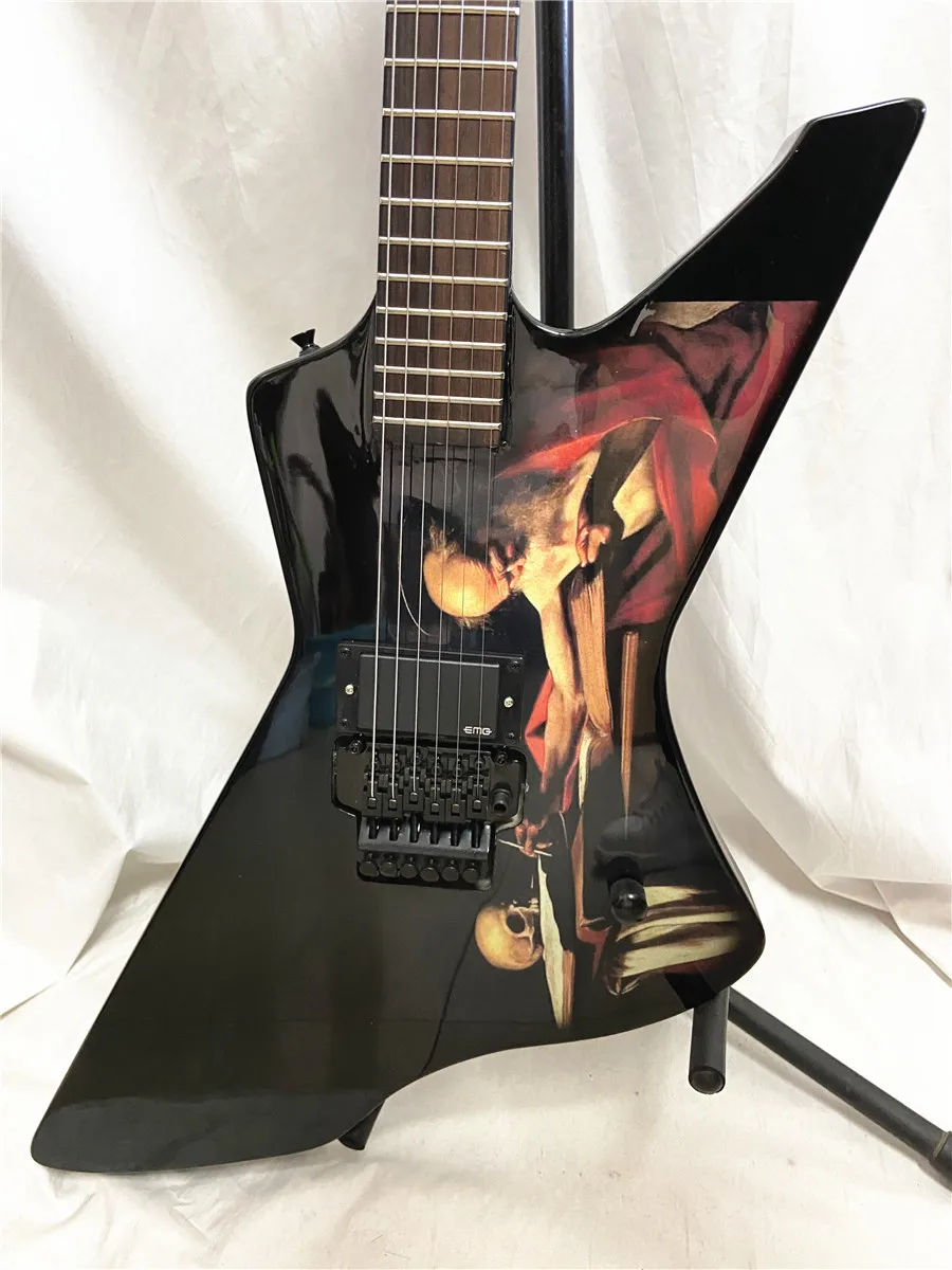 Custom saint jerome writting caravaggio Special Black light Double shake electric Guitar Mahogany body Free shipping