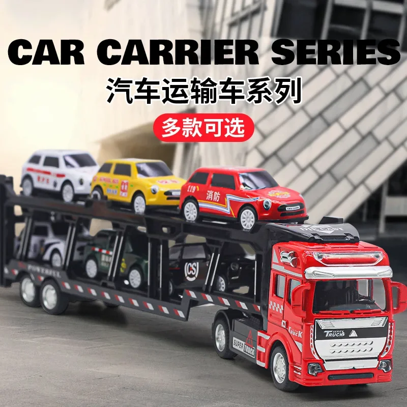 Alloy Car Transporter with 6 Trolleys Semi-trailer Trailer Model Toy