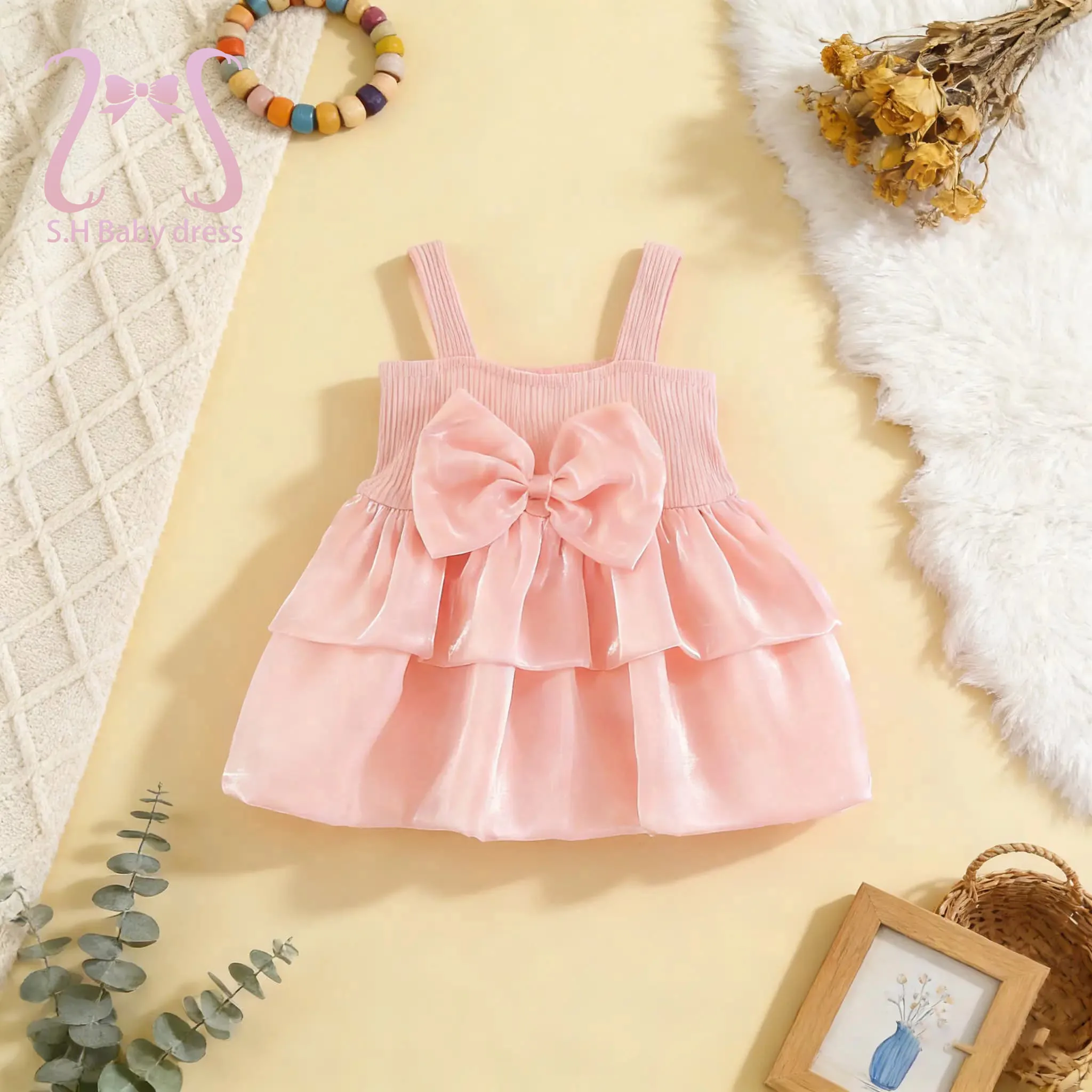 

Летняя одежда без рукавов для новорожденных, милое платье для маленьких девочек, детское платье с большим бантом на день рождения, новогоднее платье феи, костюм для малышей