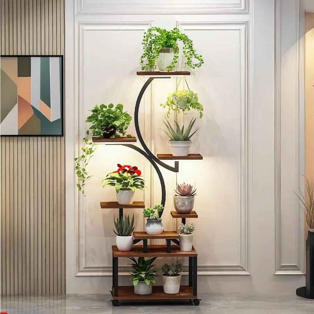 

8-Tiered Indoor Plant Stand with 5 Grow Lights, Stepless Dimming, Durable Metal Frame, 62" Tall Vertical Shelf