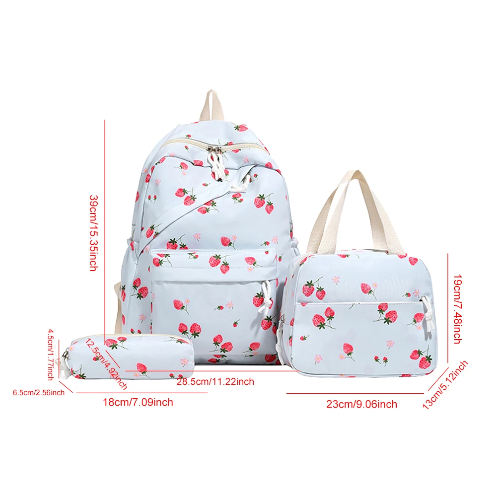 

Школьный рюкзак 3-в-1 клубничного колледжа с коробкой для завтрака и пеналом, милые рюкзаки для девочек, школьный рюкзак, набор для подростков и женщин