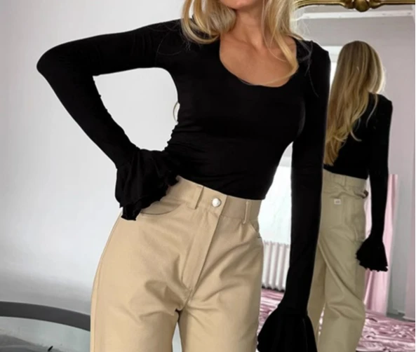 

2025 New Product Autumn Lotus Leaf Edge Long Sleeve Inner T-shirt Slimming Knitted Shirt Bottom Top