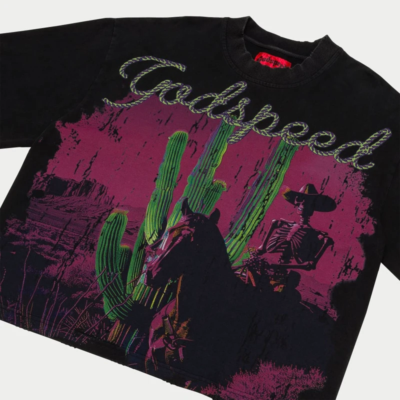 

Skull Knight Cactus Plant GOD SPEED Logo Print Tee High Street Trend New Brand High Quality Label Fallow Short Sleeved T-shirts