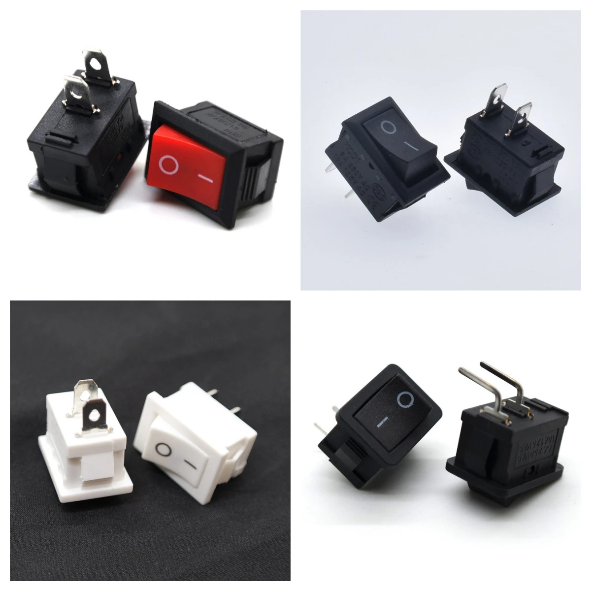 

10Pcs Mini Push Button Switch 10x15mm SPST 2Pin 6A 250V KCD1 Snap-in on/Off Rocker Switch 21MM*15MM Black Red and White no LED