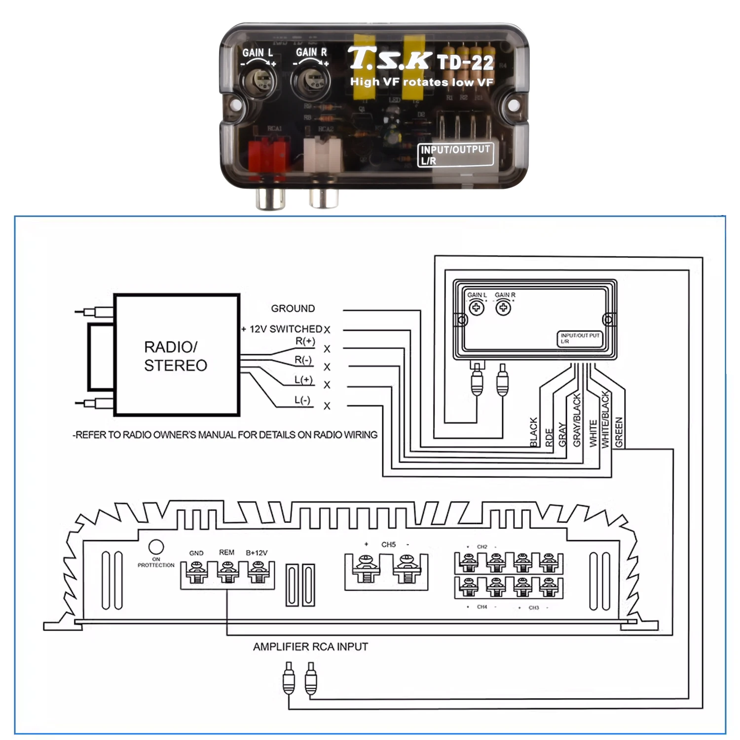 Stereo High To Low Adjustable Frequency Line Speaker Level Converter Adapter 12V Auto Car Audio Converter Car Accessories