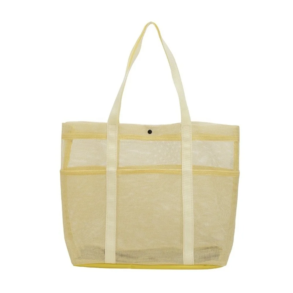 Large Capacity Mesh Beach Bag Lightweight Foldable Shoulder Handbag Hollow Pocket Transparent Mesh Toiletries Organizer Travel