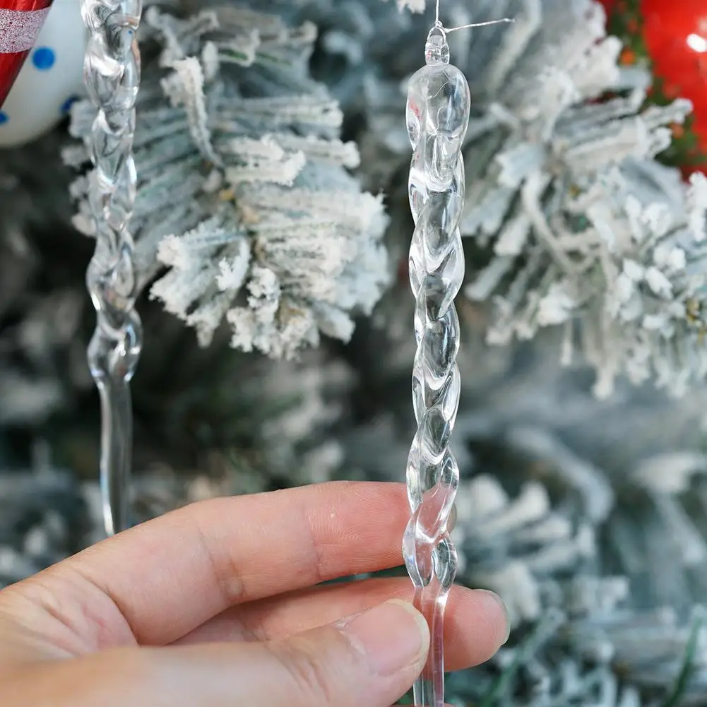 12Pcs Acrylic Crystal Simulation Ice Christmas Tree Hanging Ornaments 2025 Merry Christmas Decor For Home Xmas Gifts