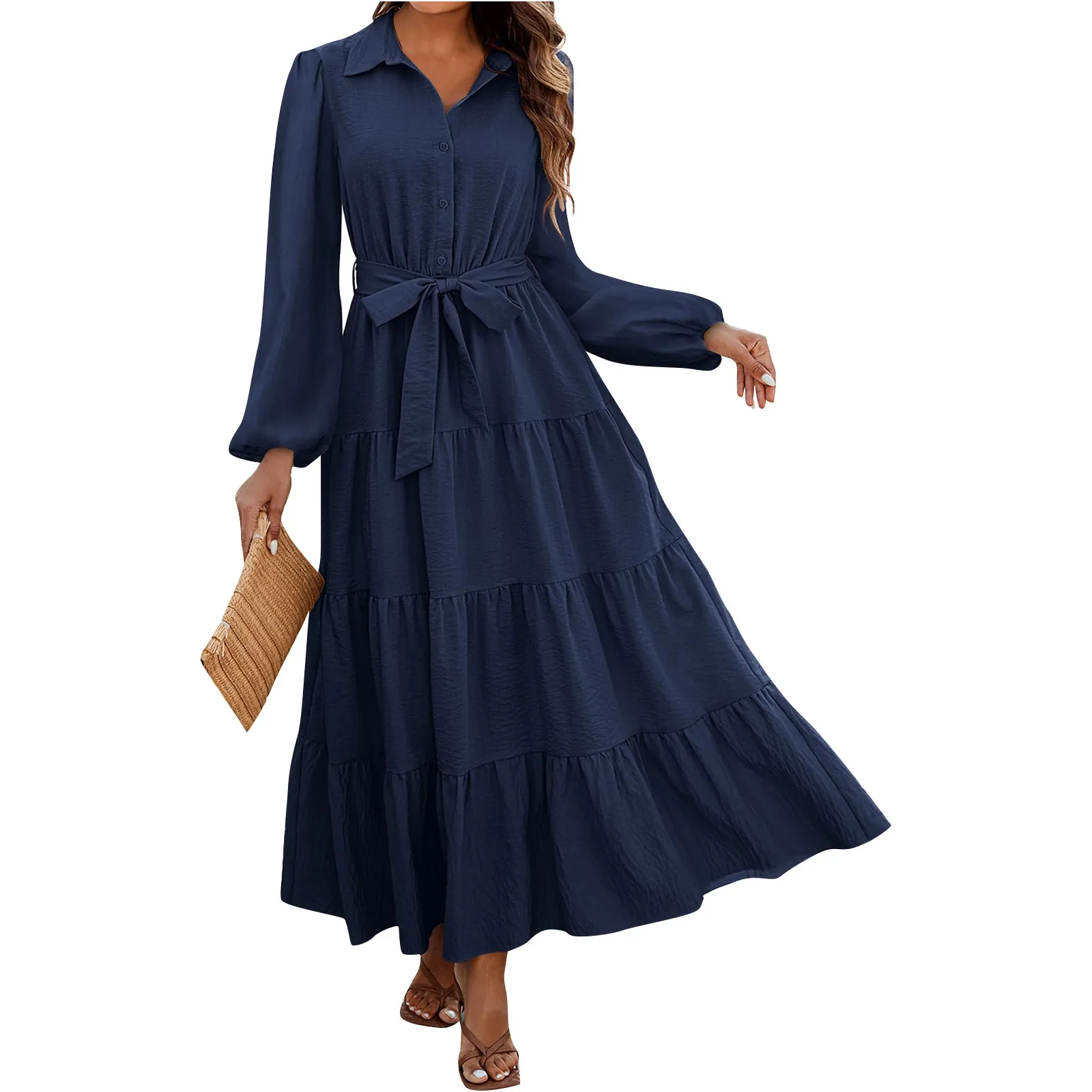 Summer Women\'s Elegant Dress New Fashion Casual Short Sleeve O-Neck Solid Color Retro Cotton Comfortable Loose Pocket Long Dress