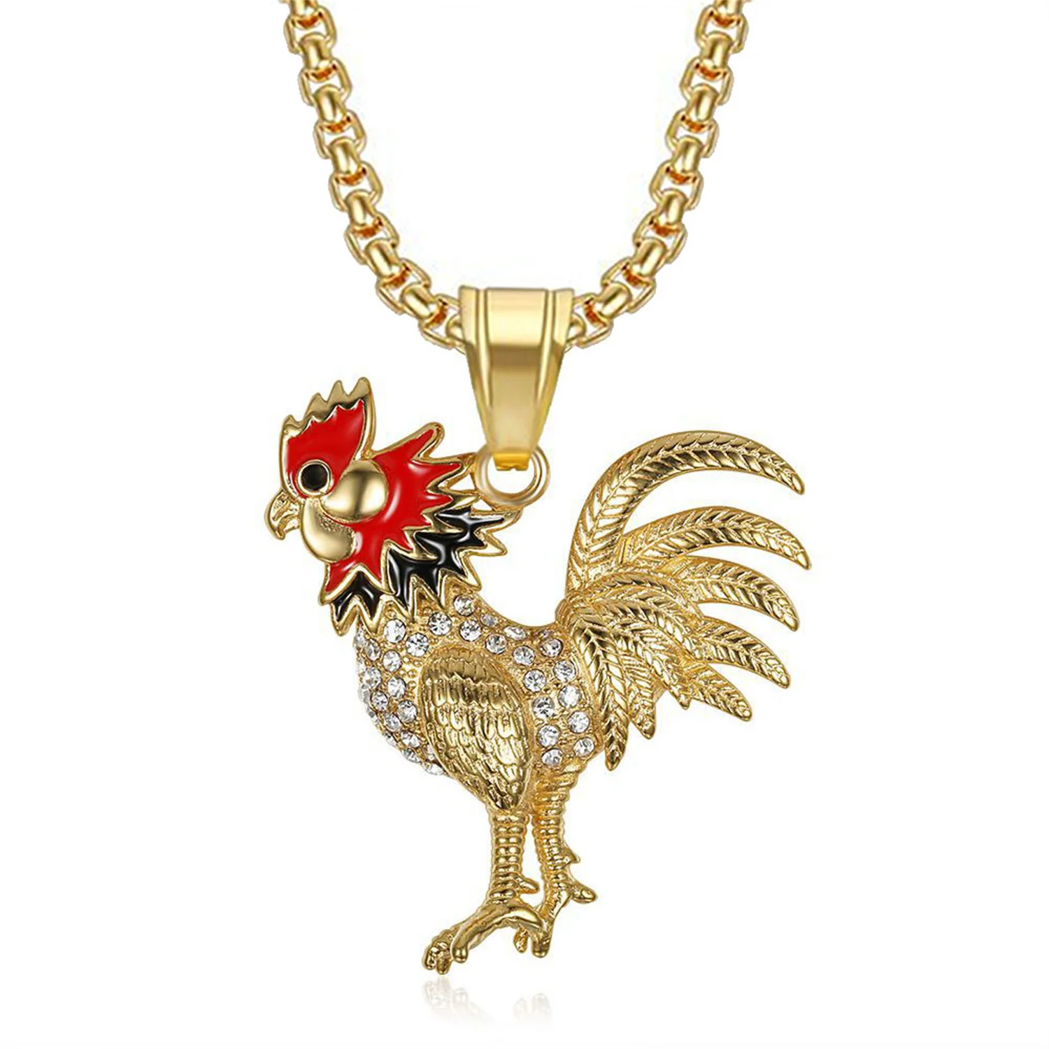 Hiphop Iced Out French Rooster Pendant Dropshipping Gold Color Stainless Steel Animal Cock Necklace for Men Fashion Jewelry Gift