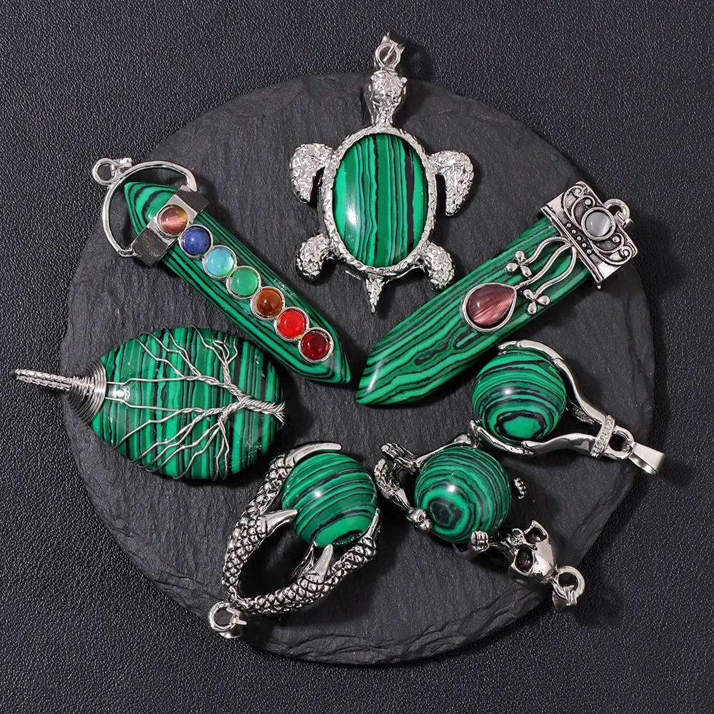 Fashion Malachite Stone Pendant Silver Color Arrow Ball Drop Water Charms For Jewelry Making Necklace Bracelet DIY Accessories