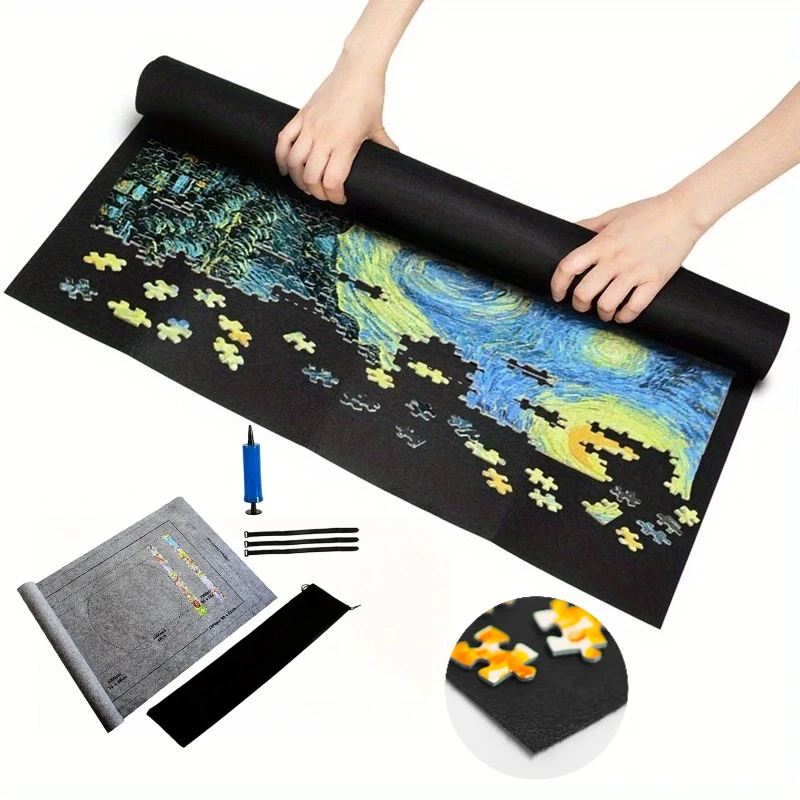 مجموعة سجادة ألغاز مكونة من قطعة واحدة لـ 1500 قطعة - حصيرة قطع يدوية متينة محمولة مع حقيبة قابلة للنفخ و3 أشرطة، منظم DIY للمنزل/الخارج