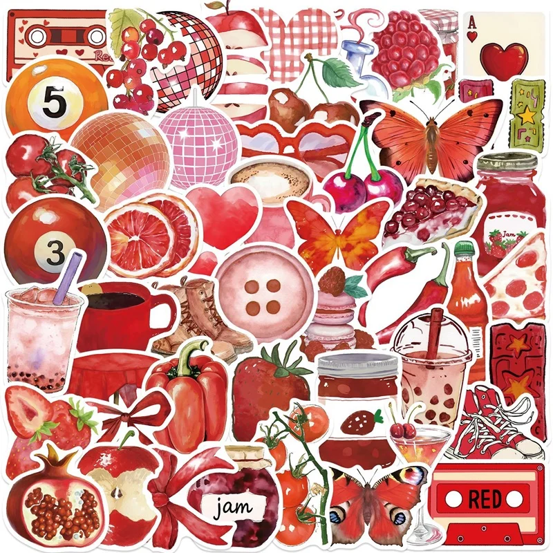 

10/30/50PCS Kawaii Red Cherry PVC Sticky Sticker Aesthetic DIY Decoration Scrapbooking School Supplies for Kids