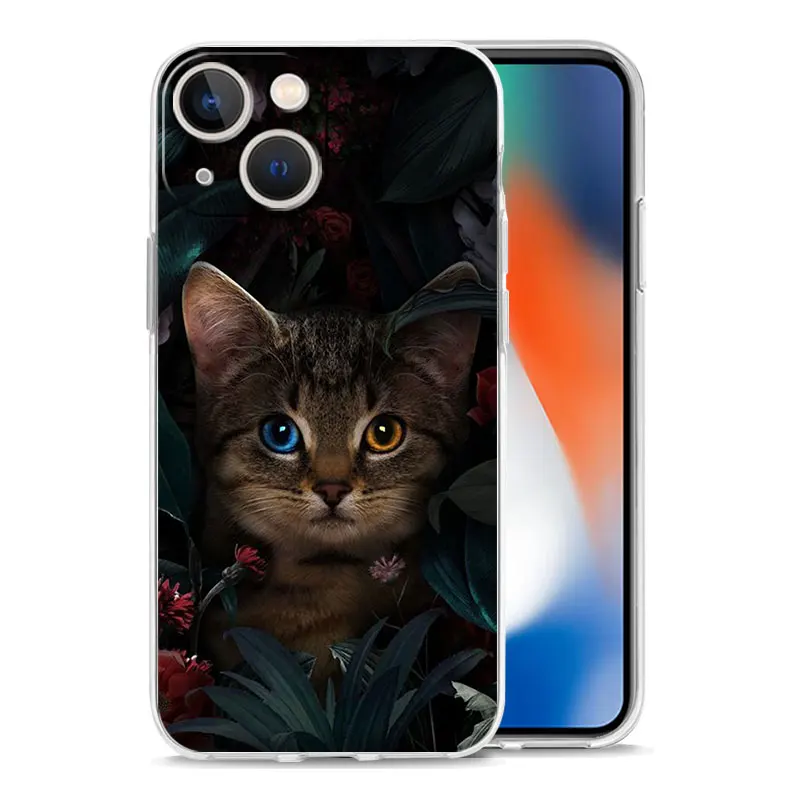 Cartoon Cute Cats Background Luxury Clear Phone Case For iPhone 15 16 14 13 12 11 Pro Max XS X XR SE 7 8 Plus Shockproof Cover