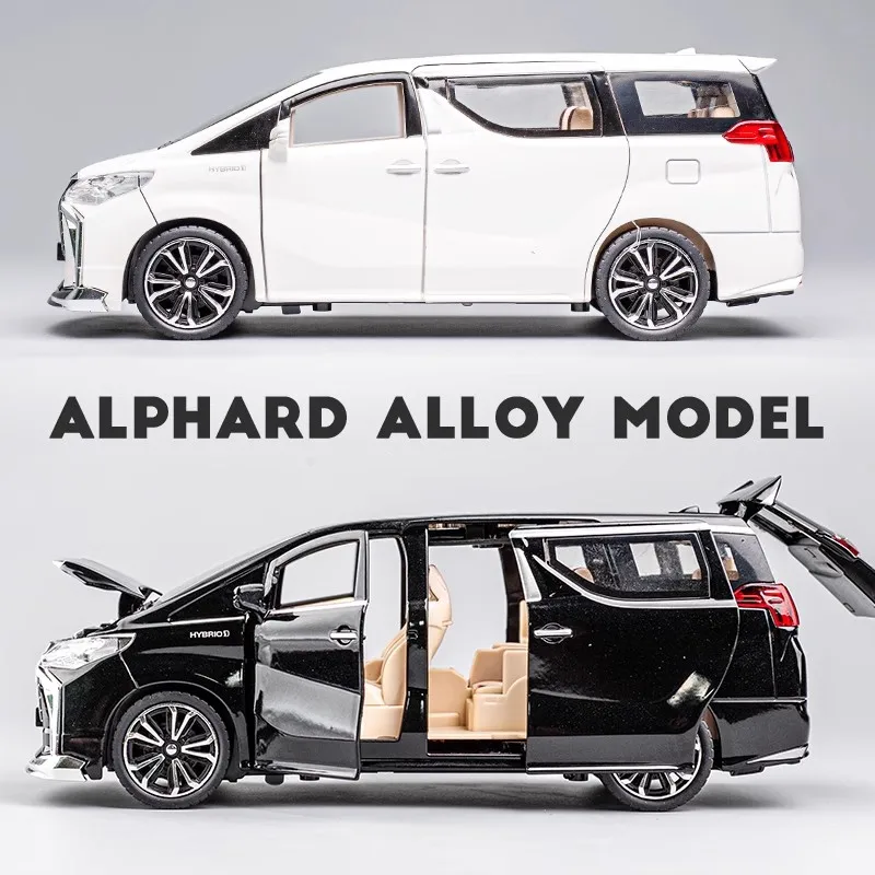 รถโมเดลของเล่น1:24ของ Toyota Alphard MPV ทำจากโลหะอัลลอยด์รถของเล่นแบบมีเสียงและไฟถอยหลังสำหรับเป็นของขวัญให้กับเด็กผู้ชาย