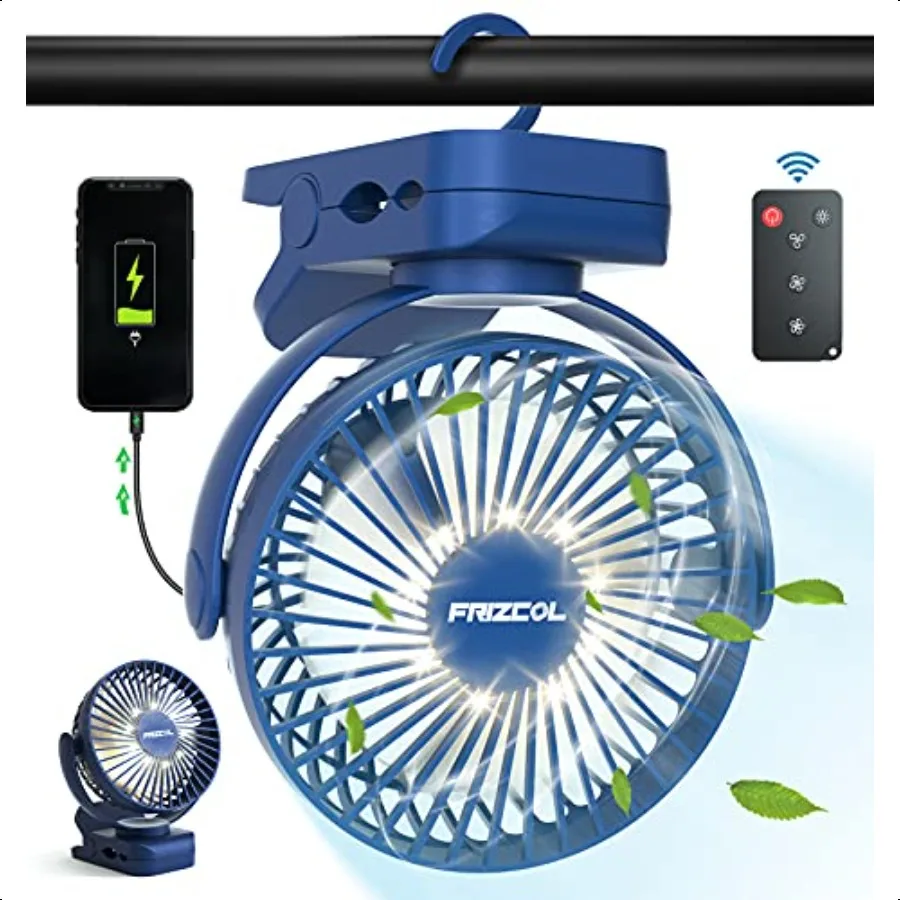 

Clip on Fan 65 Hours Portable Desk Fan Rechargeable with LED Lights Hooks 12000 Capacity Battery Operated Fan with Clips Small