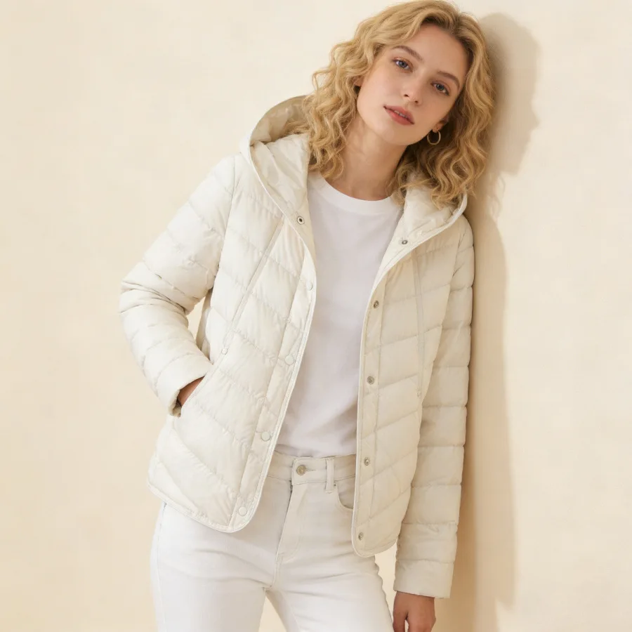 

Женская демисезонная новинка: укороченная куртка-пуховик с капюшоном, белая, из утиного пуха, повседневная, модная верхняя одежда для женщин