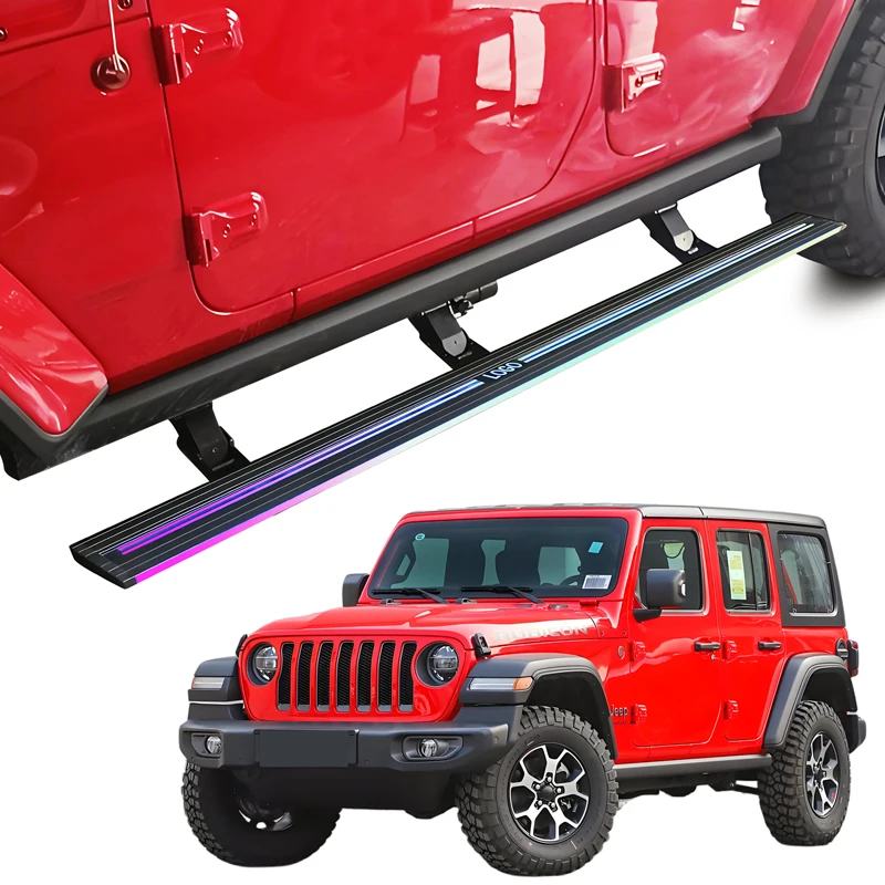 

Автоматические электрические боковые подножки со светодиодной подсветкой для Jeep Wrangler JL 2018-2025 годов, 4-дверные, Sahara Rubicon