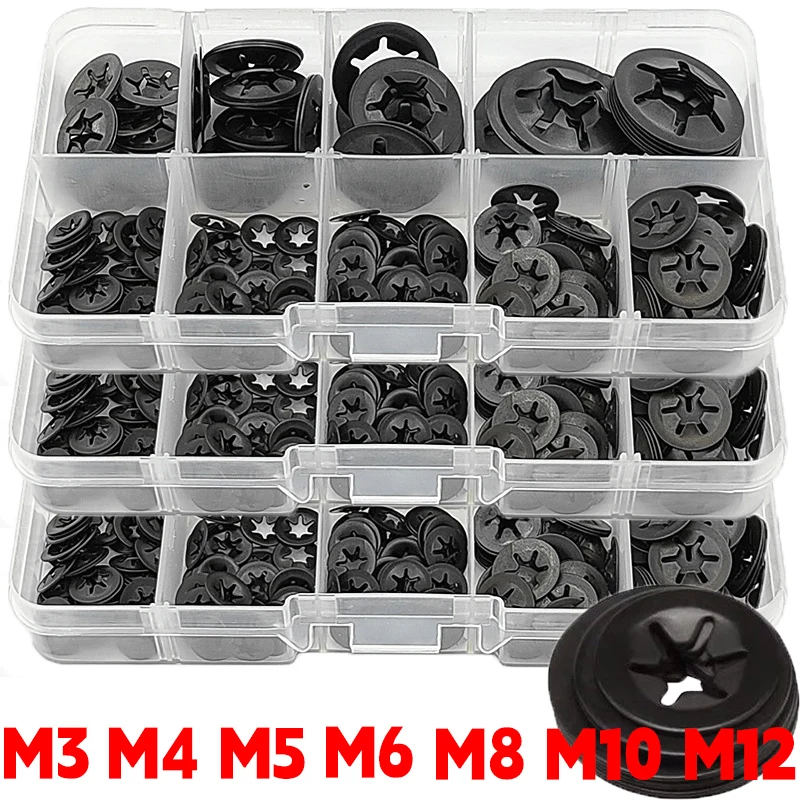 70-280 Uds. Arandela de bloqueo de estrella de diente interno de acero al manganeso, anillo externo, herramienta de retención autoblocante, juntas de flor de ciruelo