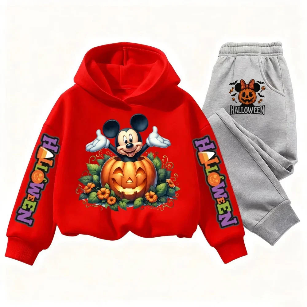 ฮาโลวีนดิสนีย์มิกกี้เมาส์พิมพ์ลายเสื้อฮู้ดเด็กชุดฤดูใบไม้ร่วงและฤดูหนาวเสื้อแขนยาวเสื้อสวมหัวเด็กชายและเด็กหญิง