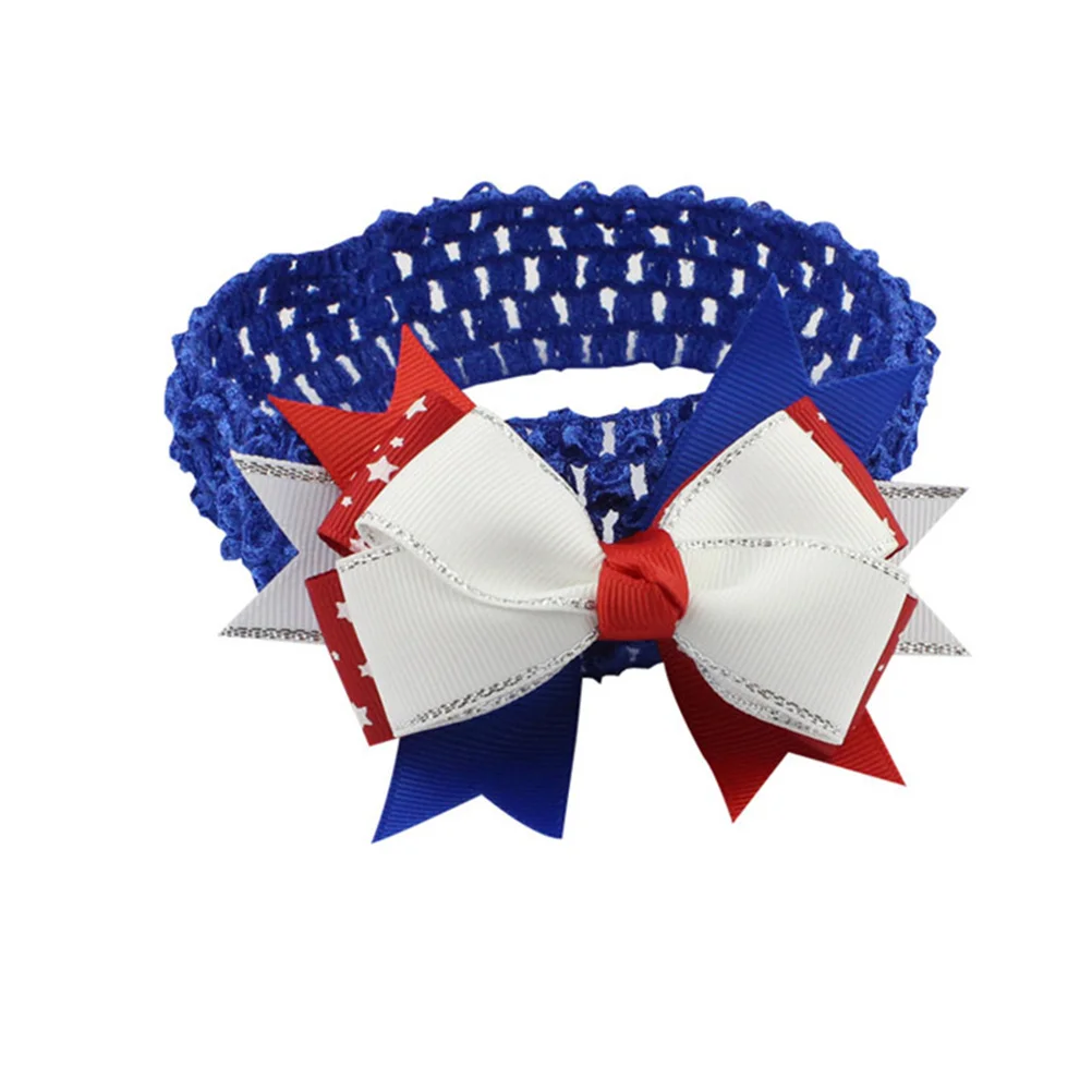 3 pezzi fascia per capelli per bambini fasce per capelli con fiocco morbido leggero confortevole rosso bianco blu puntelli per foto per il Giorno dell'Indipendenza della festa