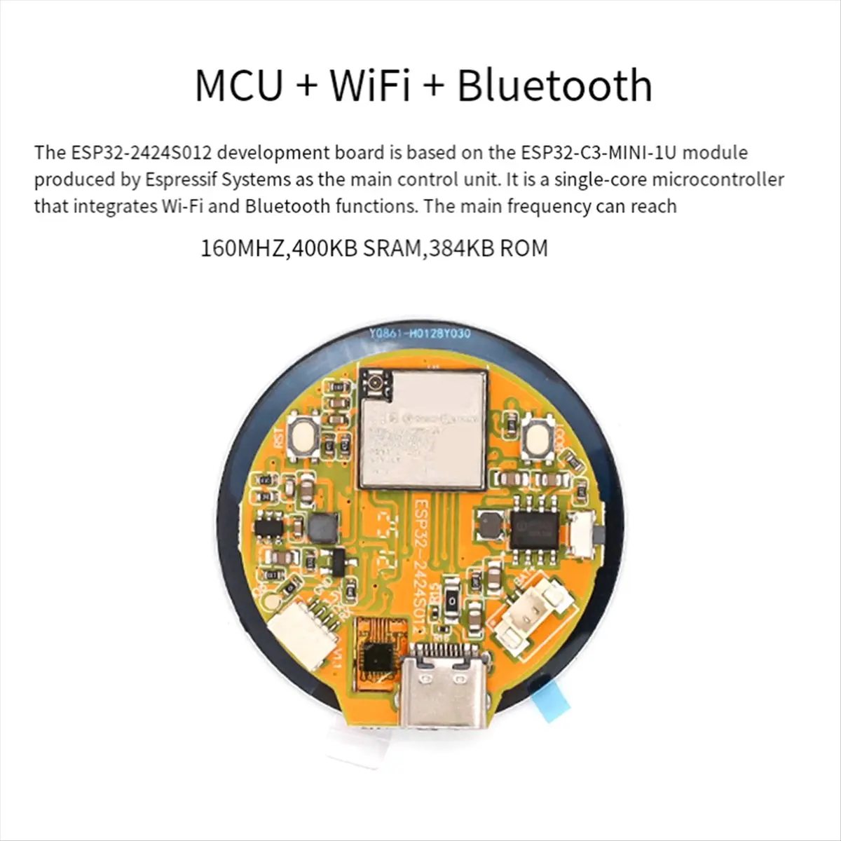 SPECIAL OFFER -C3 Development Board with 1.28inch Circular LCD Touch Screen Compatible WiFi Bluetooth Module Black