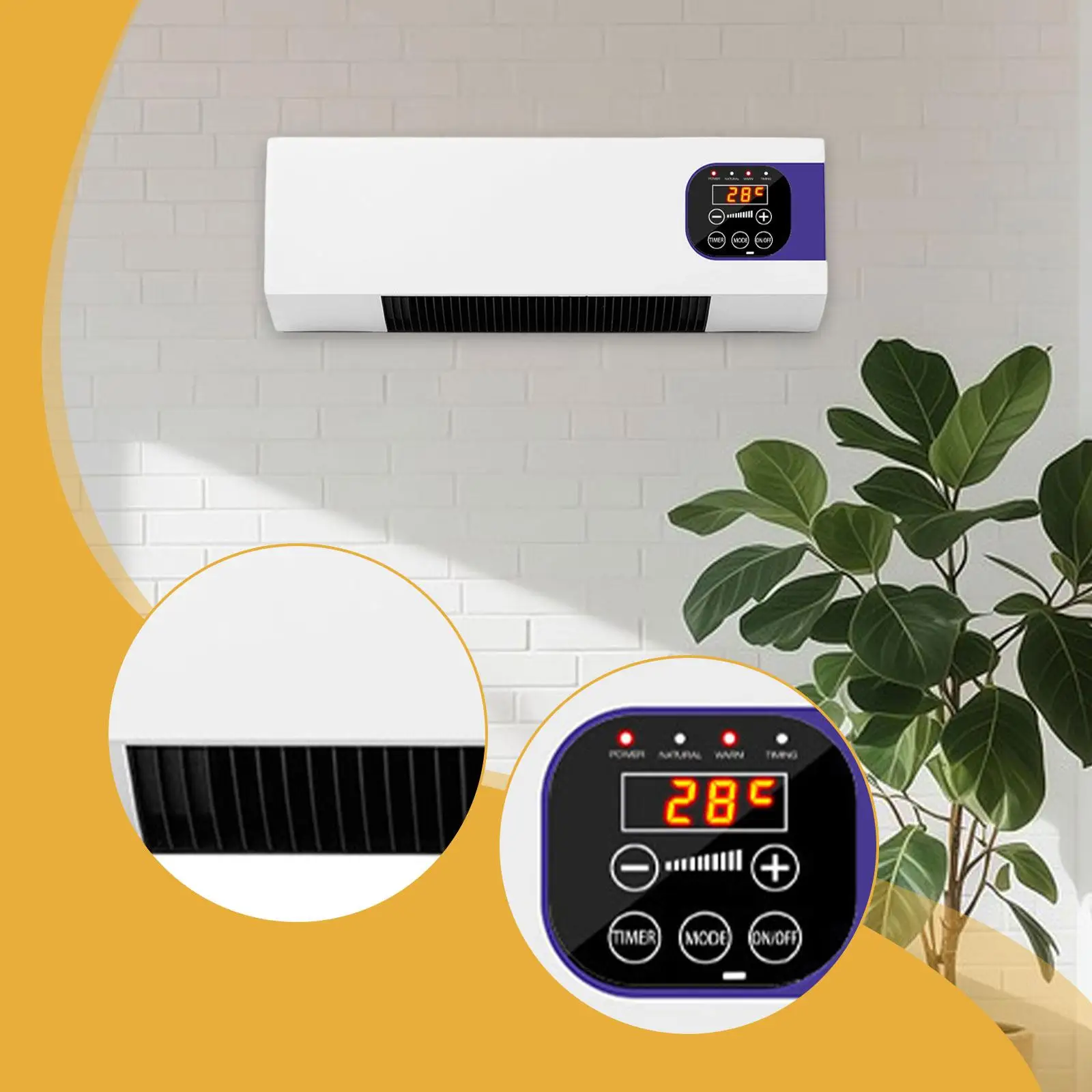 Household Electric Wall Heater Space Heater with Digital Temperature Control Low Noise for Heating and Cooling Home Bedroom
