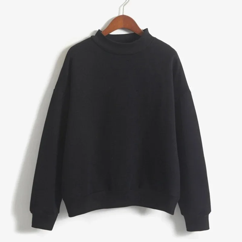 Top informal de manga larga con cuello medio alto para mujer, ropa de otoño e invierno, sudaderas rosas simples y lisas, nuevo básico