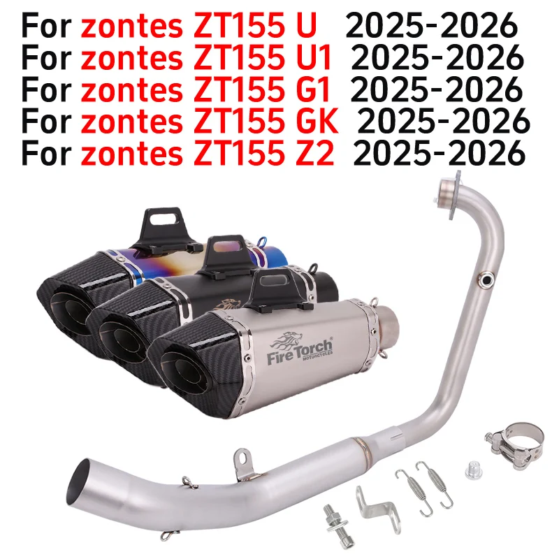 Slip On For Zontes ZT155 ZT 155 U U1 G1 G 1 GK Z2 2025 2026 Motorcycle Exhaust System Escape Sensor Front Link Pipe Muffler Moto
