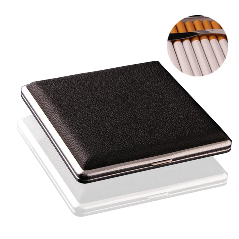 Men Leather Cigarette Box Cigar Case Metal Leather Smoking Accessories Cigarette Lady Storage Cover Hold Gifts Tobacco Boxes