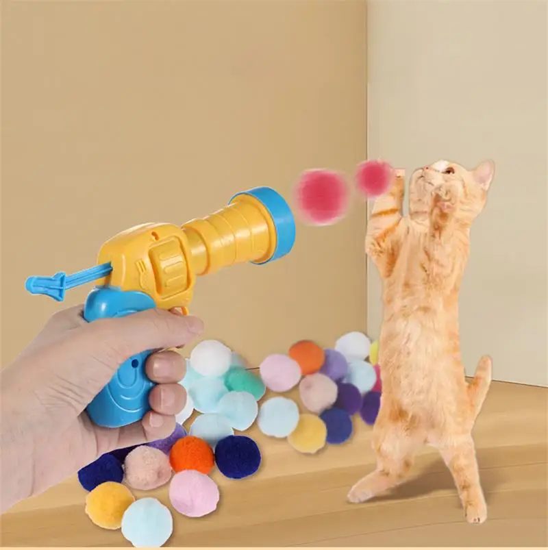 Plush Toy Gun Plush Launcher para Gato, Ferramenta interativa silenciosa, Mini Jogos de Tiro, Brinquedos Stretch Ball, Pet Shop, 1 Conjunto