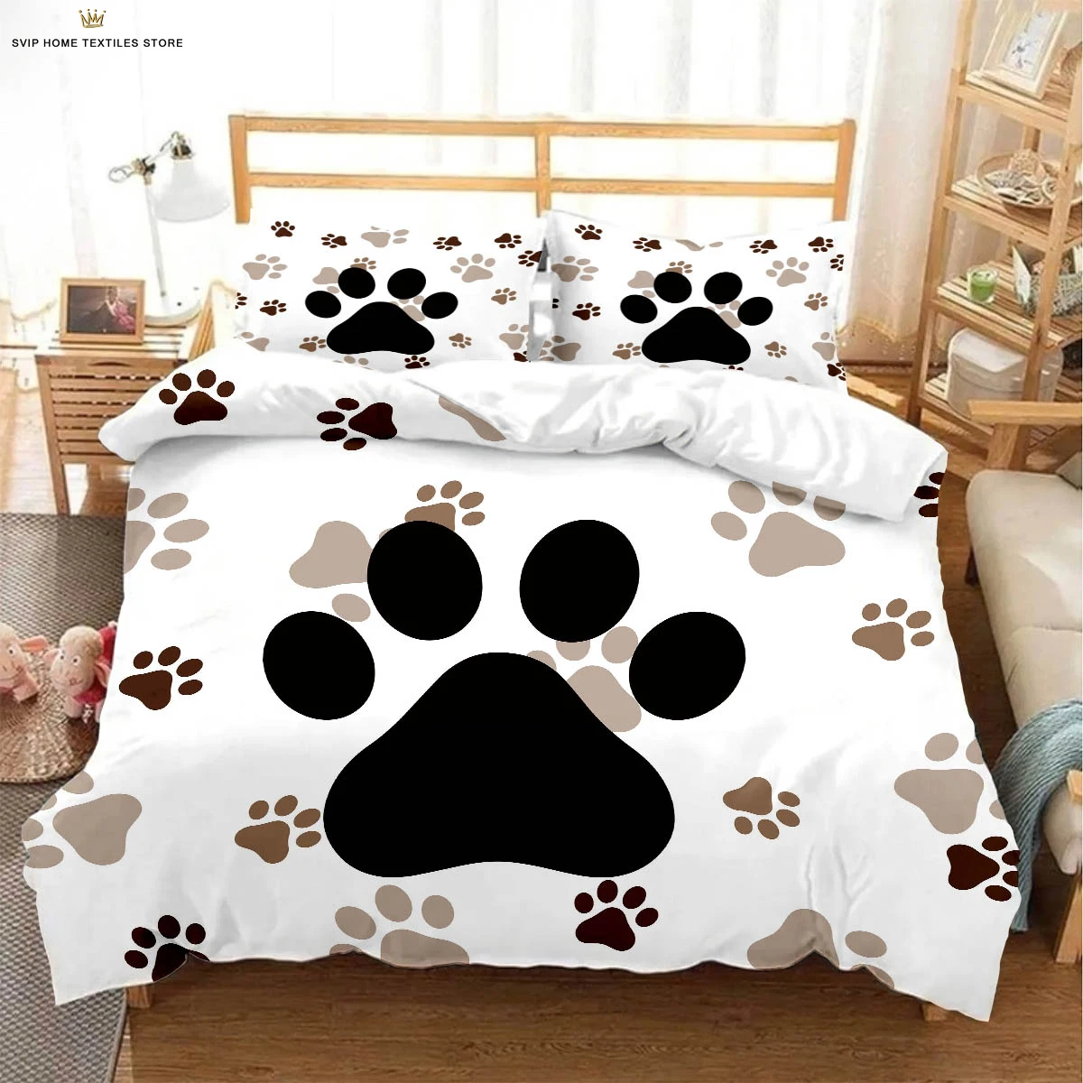 

Cute Dog Paw Cartoon Print Quilt Cover Duvet Cover 100% Polyester Bedding Set Single Bed Kids Gift Various Sizes