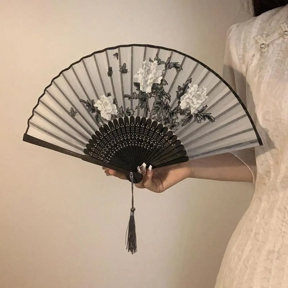 Elegant Handheld Folding Fan Bamboo Wood Vintage Dance Fan Chinese Style Ancient Fan Dance Matching