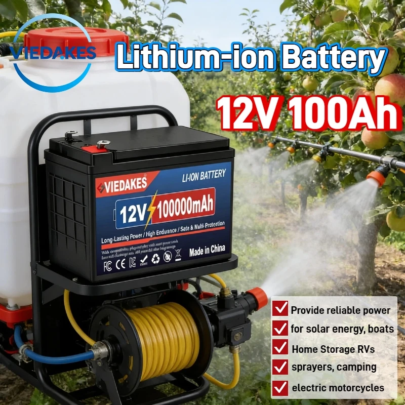 12V LiFePO4 Battery 100000mAh Rechargeable Lithium Ion Battery, for Sprayer RV Camping Solar Boat Electric Wheelchair