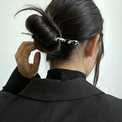 Imagen 2 del producto Palillos para el cabello con estampado de leopardo Vintage, moño de acetato de estilos chinos, horquilla para el cabello para mujeres y niñas, accesorios de peinado para moño de fiesta