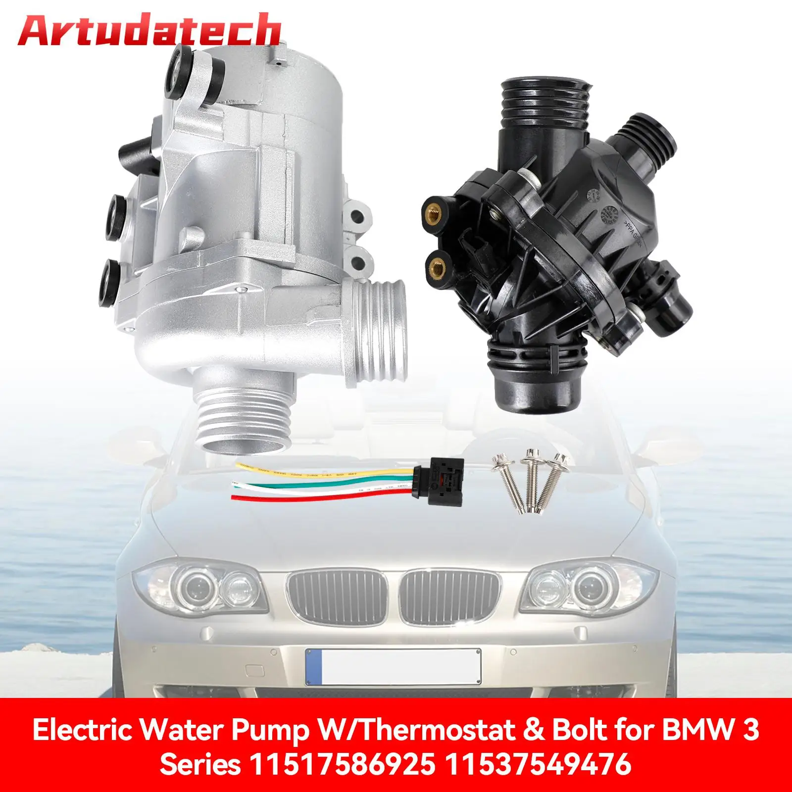 Artudatech Electric Water Pump W/Thermostat & Bolt for BMW 3 Series 11517586925 11537549476 Car Accessories