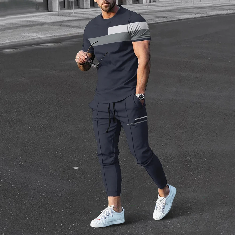 Abbigliamento estivo da uomo T-Shirt pantaloni 2 pezzi set stampa tute T-Shirt oversize pantaloni set abbigliamento sportivo Casual pantaloni